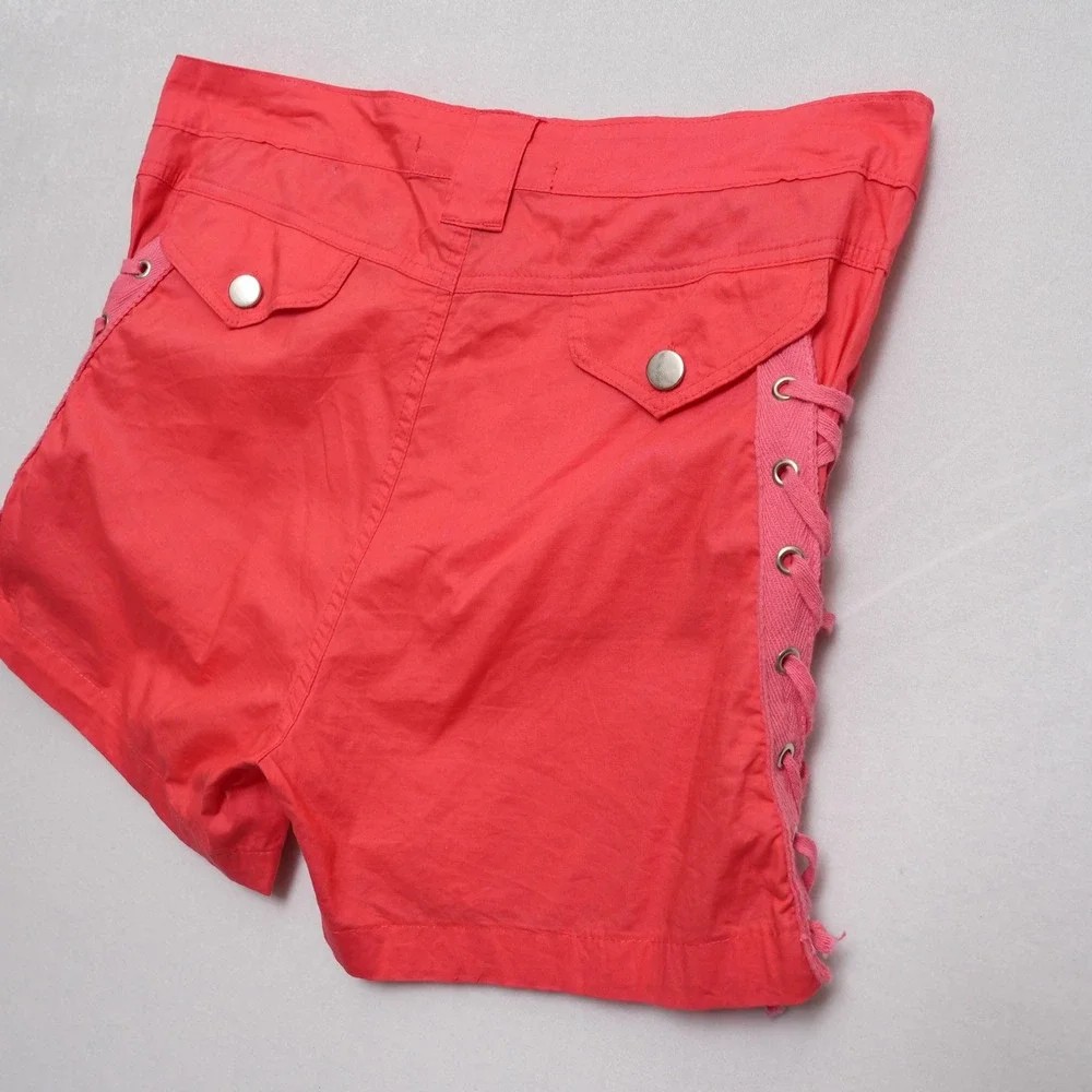 Helium London Side Laced‎ Shorts Womens Large Red 6-Pocket Utility Cargo